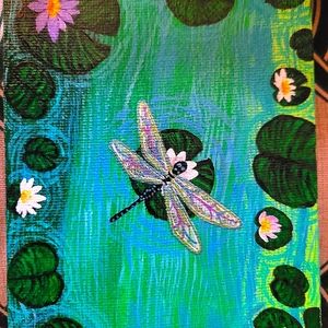 Small Original Painting - Peaceful Dragonfly in a lily pond🪷🎨